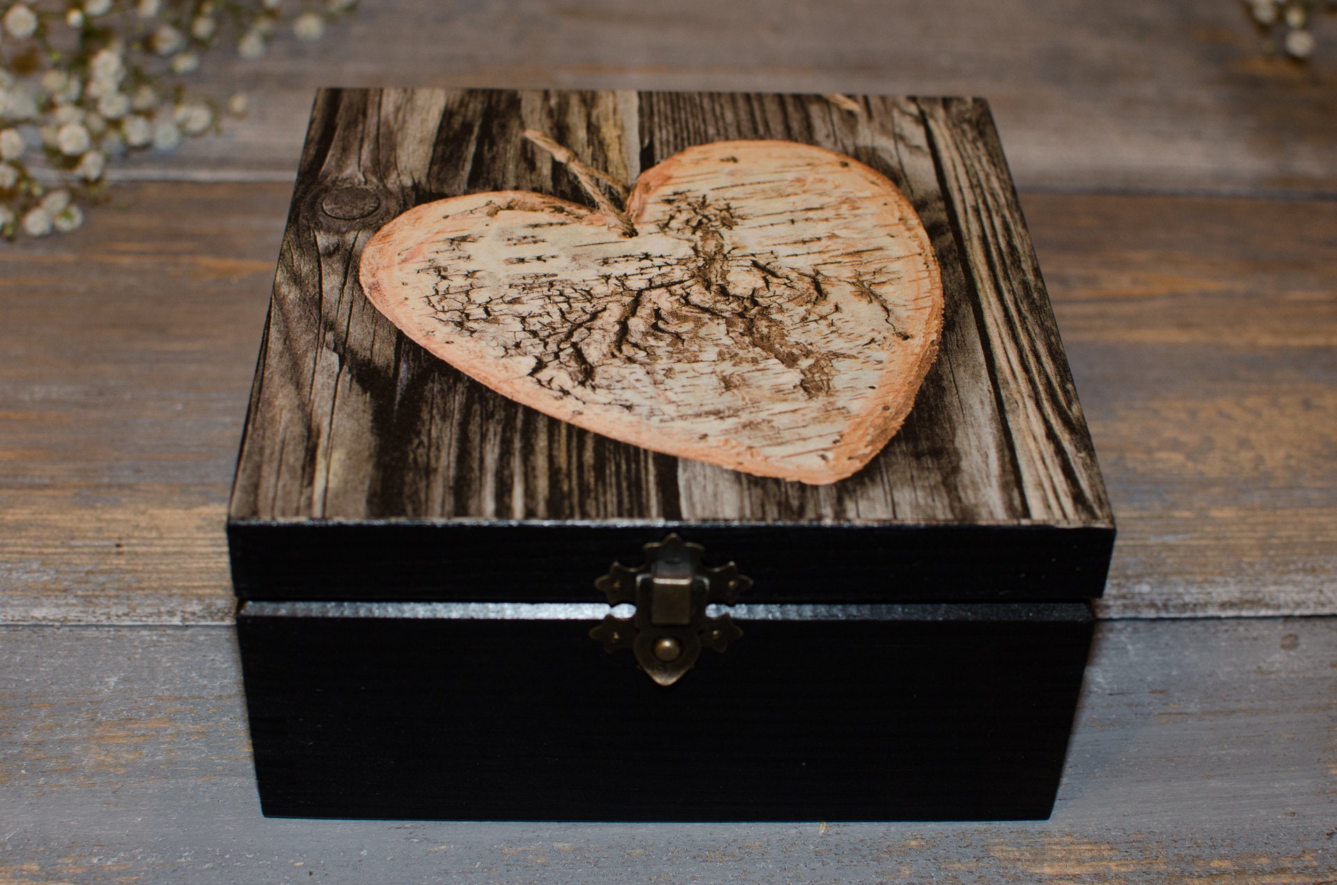 Wooden Box with screw on lid with pewter Heart inside 